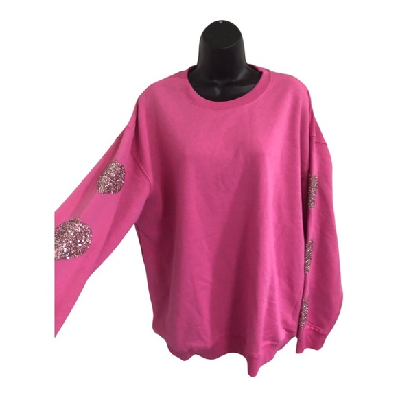 heart shaped glitter patch embroidered sleeves pink sweatshirt size XL brand new - Picture 4 of 14
